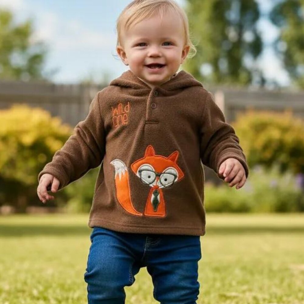 Buster Brown Soft Fleece Wild One Fox Lined Hoodie 12 Months